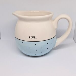 Rae Dunn Cream and Blue 'POUR' Pitcher